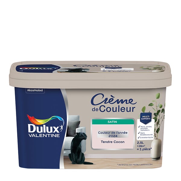 DULUX VALENTINE - Peinture Crème de Couleur - Tendre Cocon - Satin - 2.5 L - large