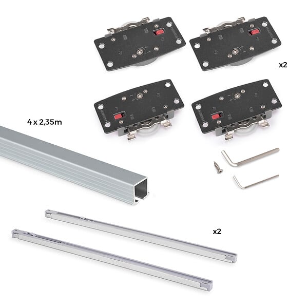 EMUCA - Kit de ferrures pour Flow2 2 portes coulissantes et armoire à fermeture souple avec rails encastrés 2,35m, panneaux non inclus, Anodisé mat - large