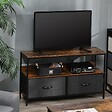 HOMCOM - Meuble TV bas sur pieds style industriel 2 tiroirs en tissu gris MDF marron rustique et metal noir - vignette