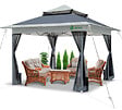 VOUNOT - Tonnelle de jardin exterieure pliable avec moustiquaire 3.6x3.6m gris - vignette
