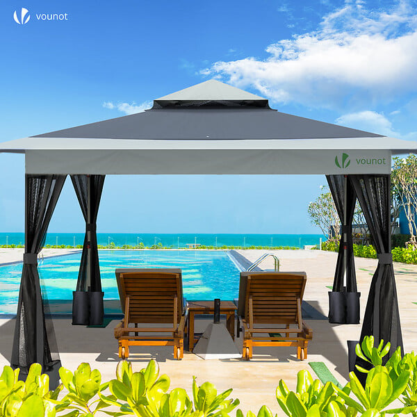 VOUNOT - Tonnelle de jardin exterieure pliable avec moustiquaire 3.6x3.6m gris - large