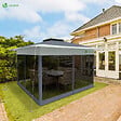 VOUNOT - Tonnelle de jardin exterieure pliable avec moustiquaire 3.6x3.6m gris - vignette