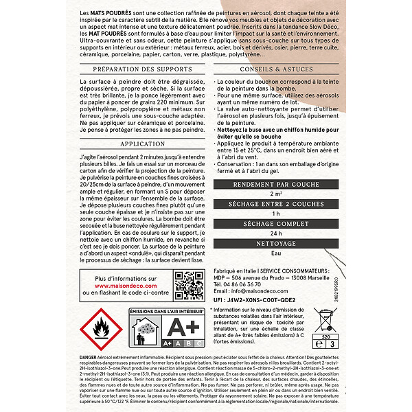 MAISON DECO - Aérosol MAT POUDRE CANNAGE 400ML - MAISON DECO - large