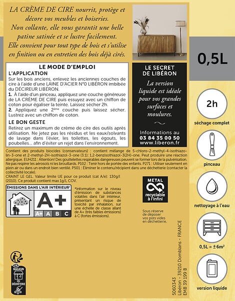 LIBERON - La Crème de cire liquide noyer fumé 0,5 L - large