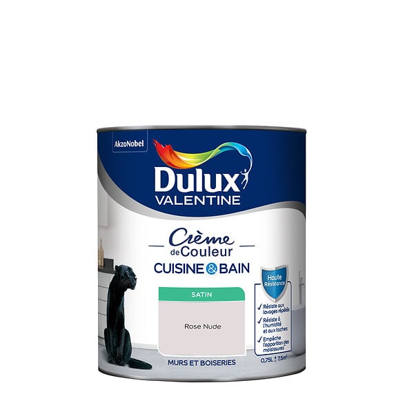 DULUX VALENTINE - Peinture Crème de Couleur Cuisine et Bain Satin Rose Nude 0,75 L - large