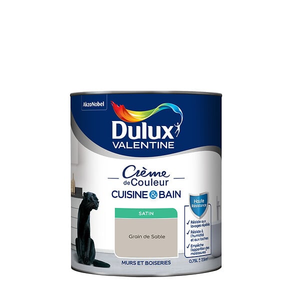 DULUX VALENTINE - Peinture Crème de Couleur Cuisine et Bain Satin Grain de Sable 0,75 L - large