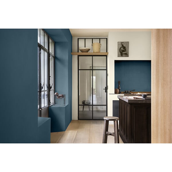 DULUX VALENTINE - Peinture Crème de Couleur Cuisine et Bain Satin Bleu Paon 2 L - large