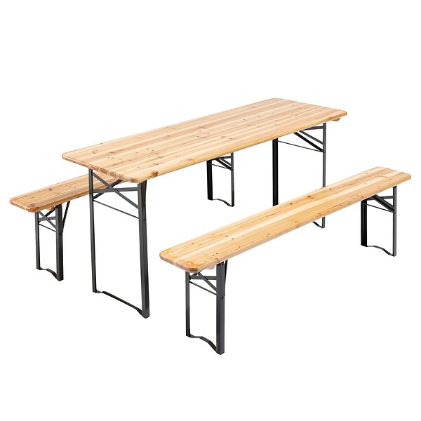 OVIALA - Ensemble Brasserie Table et bancs bois 180 cm - Lot de 10 - Munich - large