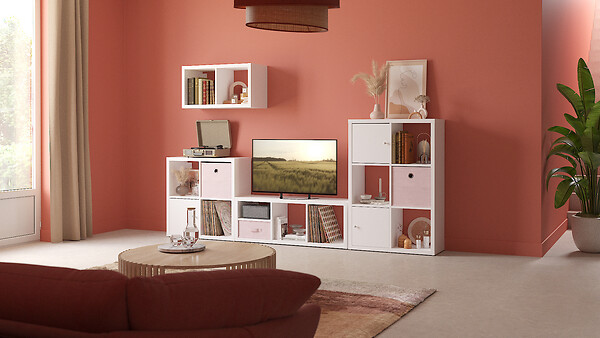 MODE DE VIE - Panier de rangement intissé - Rose poudre - L - large