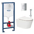 GROHE - Grohe Pack WC Bâti-support Rapid SL + WC sans bride Brevis + Abattant softclose + Douchette bidet + Plaque chrome - vignette