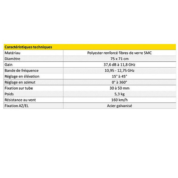 SERVIMAT - antenne parabolique fibre 75cm + lnb - kfib75dbinox - large