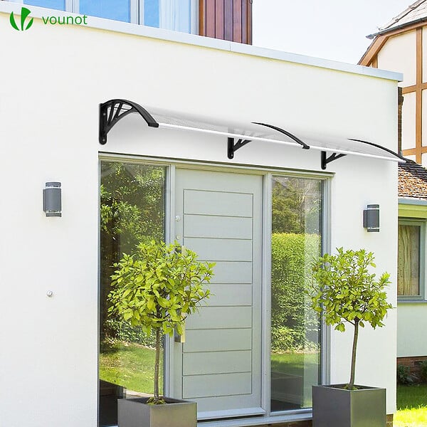 VOUNOT - Auvent de porte marquise 200x80 cm transparent en Polycarbonate anti UV Noir - large