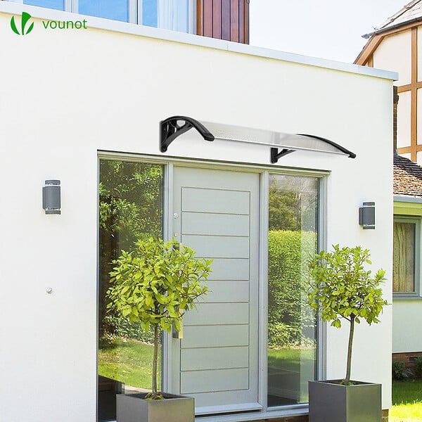 VOUNOT - Auvent de porte marquise 100x80 cm transparent en Polycarbonate anti UV Noir - large