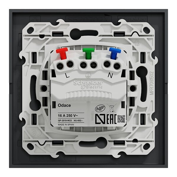 SCHNEIDER ELECTRIC - Odace Lot de 5 PC 2P+T affleu Mécanisme avec plaque Anthraci Barquette - large