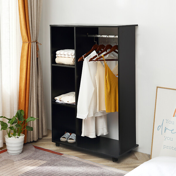 HOMCOM - Armoire penderie armoire de rangement mobile panneaux de particules noir - large