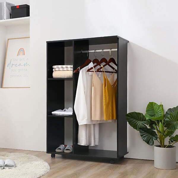 HOMCOM - Armoire penderie armoire de rangement mobile panneaux de particules noir - large