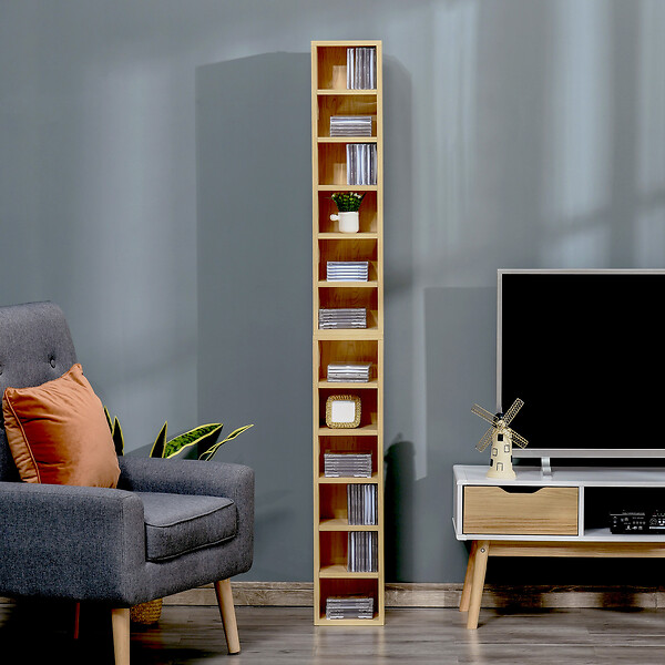 HOMCOM - Lot de 2 étagères colonnes armoire de rangement CD-DVD 6 + 6 compartiments dim. 21L x 19l x 88H cm capacité max. 204 CD coloris hêtre - large