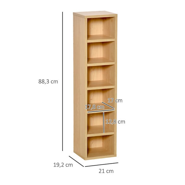 HOMCOM - Lot de 2 étagères colonnes armoire de rangement CD-DVD 6 + 6 compartiments dim. 21L x 19l x 88H cm capacité max. 204 CD coloris hêtre - large