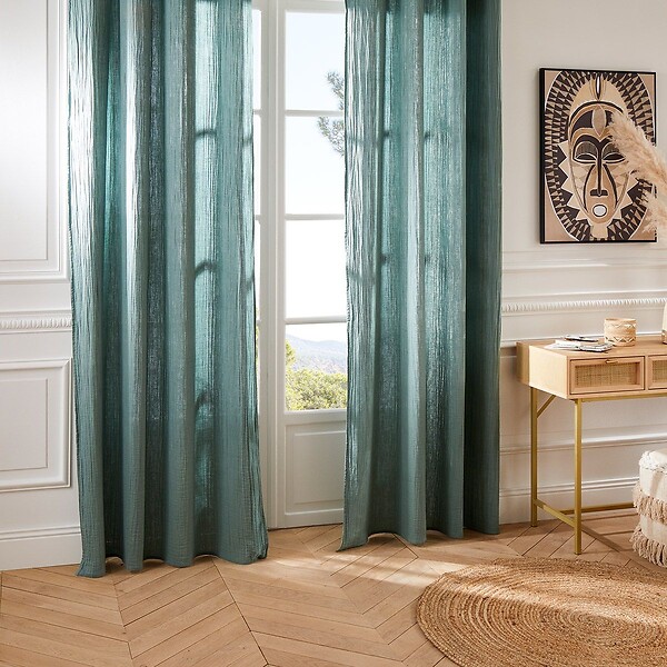 ATMOSPHERA - Rideau à œillets en coton Vert Céladon 130 x 260 cm - large