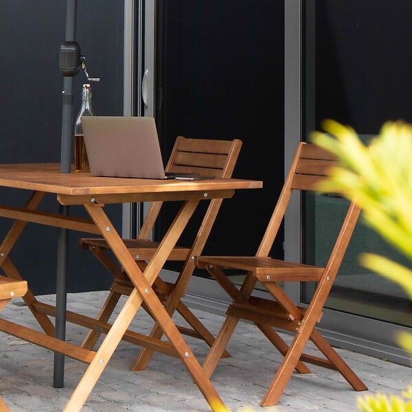 OVIALA - Table de terrasse et 4 chaises pliantes en bois - Sete - large