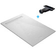 U-TILE - Receveur de douche blanc 120 x 90 cm ultra léger en résine aspect ardoise - grille caniveau - vignette