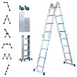 HOSTRÃ–M - Echelle pliante articulée STAVALANCE 4x4 marches, echafaudage multifonction, ecarteur de mur, escabeau, 2 plaques plateforme de travail, Hostrom - vignette