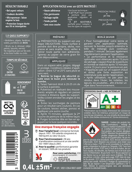 V33 PEINTURE - Peinture BOIS Couleurs d'ICI® ANTHRACITE Marbre des PyrEnEes 400 ML - large