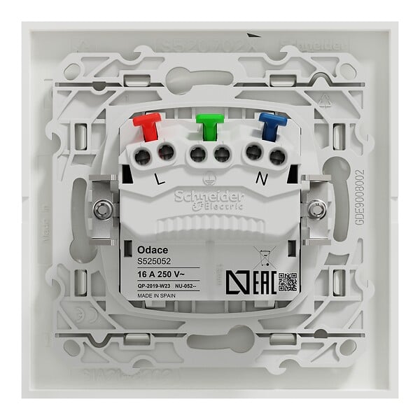 SCHNEIDER ELECTRIC - Odace Prise 2P+T affleurante Complète plaque et griffes Blanc - large