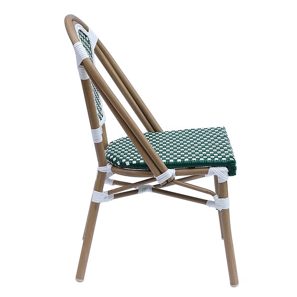 OVIALA - Chaise de terrasse bistrot parisien en aluminium et rotin vert foncé - Belleville - large