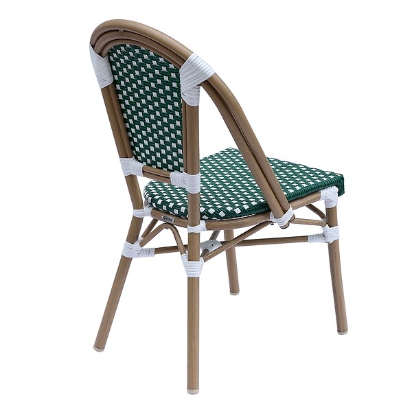 OVIALA - Chaise de terrasse bistrot parisien en aluminium et rotin vert foncé - Belleville - large