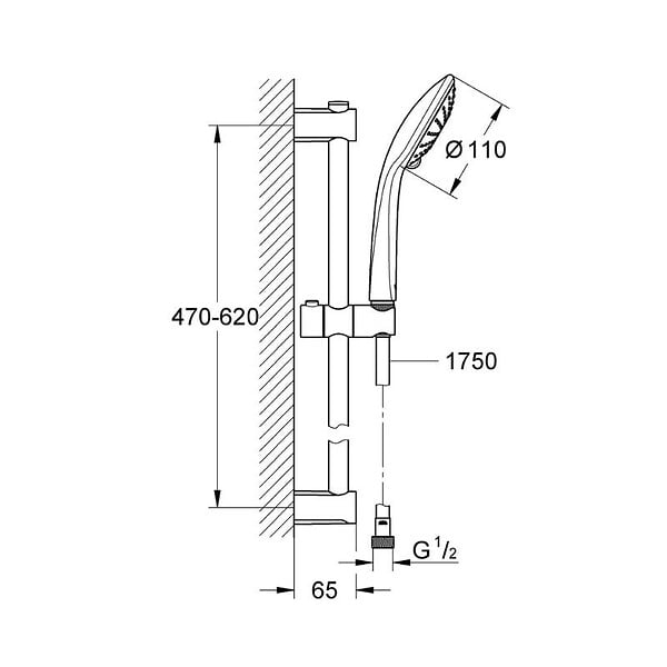 GROHE - Ensemble VITALIO JOY GROHE 27333000 douchette 3 jets + barre 60 cm + flexible 175 cm - chrome - large