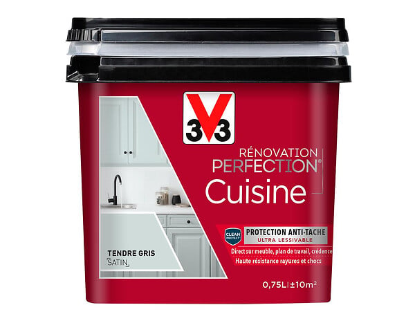 V33 PEINTURE - Peinture rénovation Cuisine satin tendre gris 0.75L - large