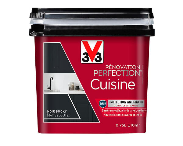 V33 PEINTURE - Peinture rénovation Cuisine mat noir smoky 0.75L - large