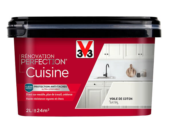 V33 PEINTURE - Peinture Rénovation Cuisine - Voile de coton - Satin - 2L - large