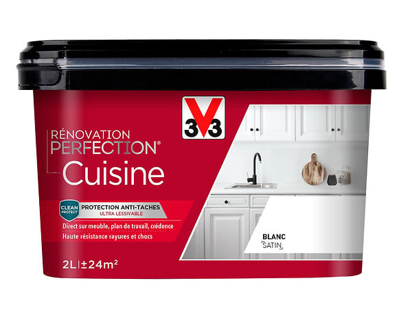 V33 PEINTURE - Peinture Rénovation Cuisine - Blanc - Satin - 2L - large