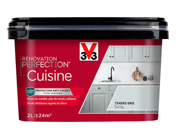 V33 PEINTURE - Peinture Rénovation Cuisine - Gris taupe - Satin - 2L - large