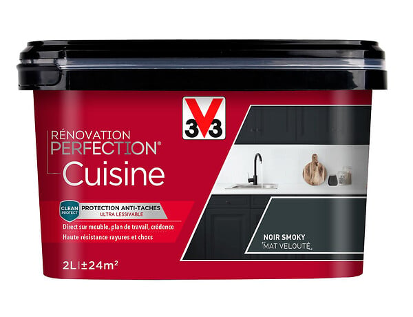 V33 PEINTURE - Peinture Rénovation Cuisine - Noir smoky - Mat velouté - 2L - large