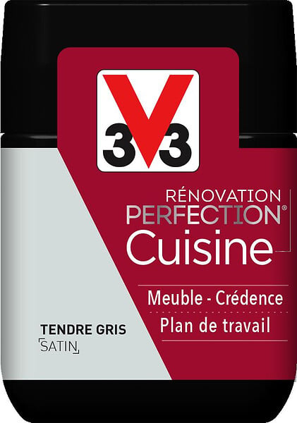V33 PEINTURE - Peinture rénovation Cuisine satin tendre gris Testeur 75ml - large
