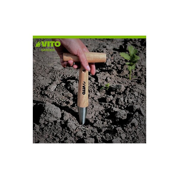 VITO - Plantoir à bulbes manche en T Outil de jardin Manche bois Inox Haute qualité VITO - large