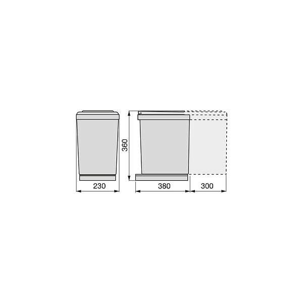 EMUCA - Bac de tri sélectif pour fixation inférieure et extraction manuelle dans module de cuisine 1 x 16 litres et couvercle automatique, Plastique, Gris - large