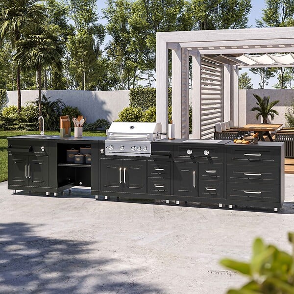 OVIALA - Cuisine d'extérieur 5 éléments dont 2 modules de cuisson - large