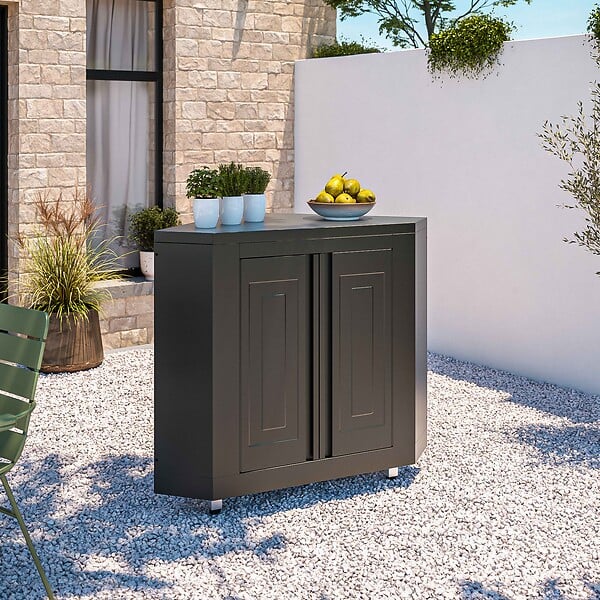 OVIALA - Cuisine d'extérieur angle 4 éléments avec évier et barbecue - large