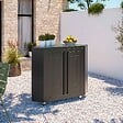 OVIALA - Cuisine d'extérieur angle 4 éléments avec évier et barbecue - vignette
