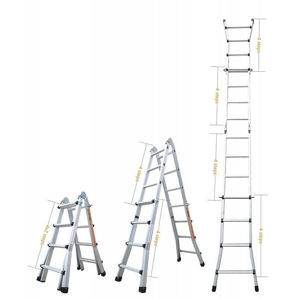 SECURY-T - Échelle articulée pliante et télescopique en aluminium 4x3 marches 2,81m + 1 tablette - large