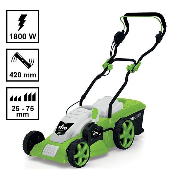 VITO - Tondeuse electrique 1800W Moteur induction Coupe 42 cm - 3 hauteurs de coupe - bac 50L VITO - large