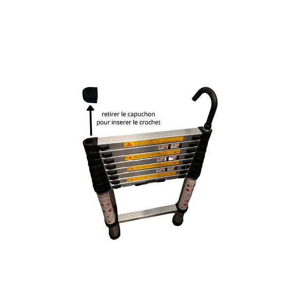 SECURY-T - Echelle télescopique aluminium 14 marches H 4,1M avec crochets démontables et barre stabilisatrice - large