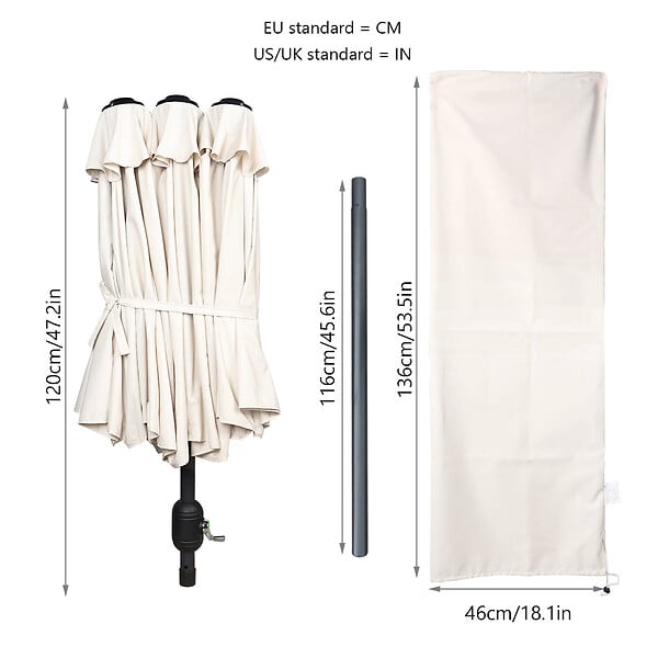 VOUNOT - Parasol Jardin Double Aluminium 150 x 300 cm beige - large