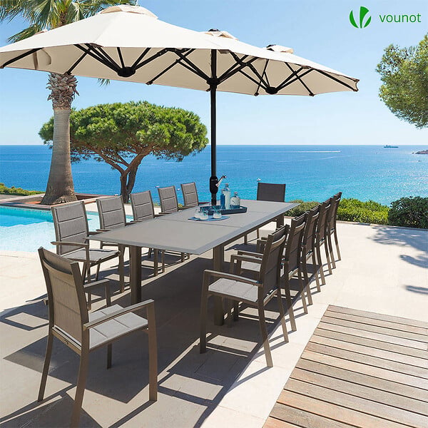 VOUNOT - Parasol Jardin Double Aluminium 150 x 300 cm beige - large