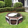 PAWHUT - Parc enclos pliable chien chat Ø 90 x 41H cm - 2 portes, 2 poches, sac transport - acier Oxford marron beige - vignette