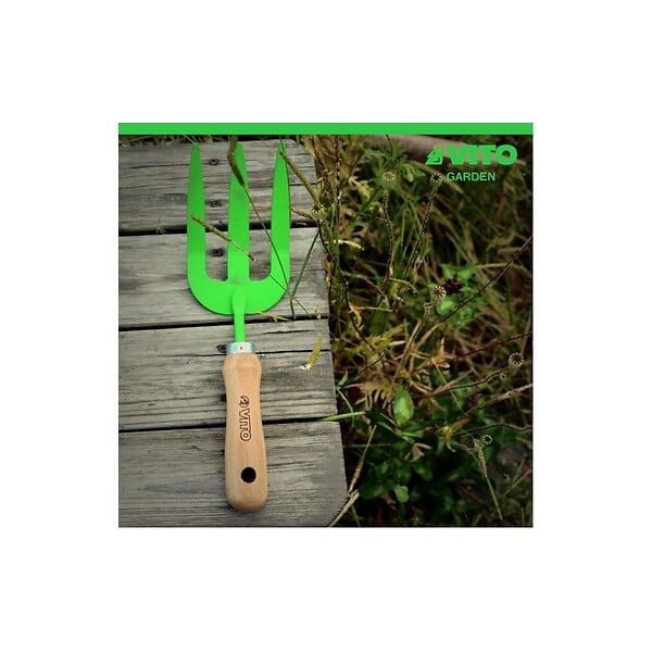 VITO - Rateau de jardin 3 dents Outil de jardin Acier et manche bois de hêtre VITO - large